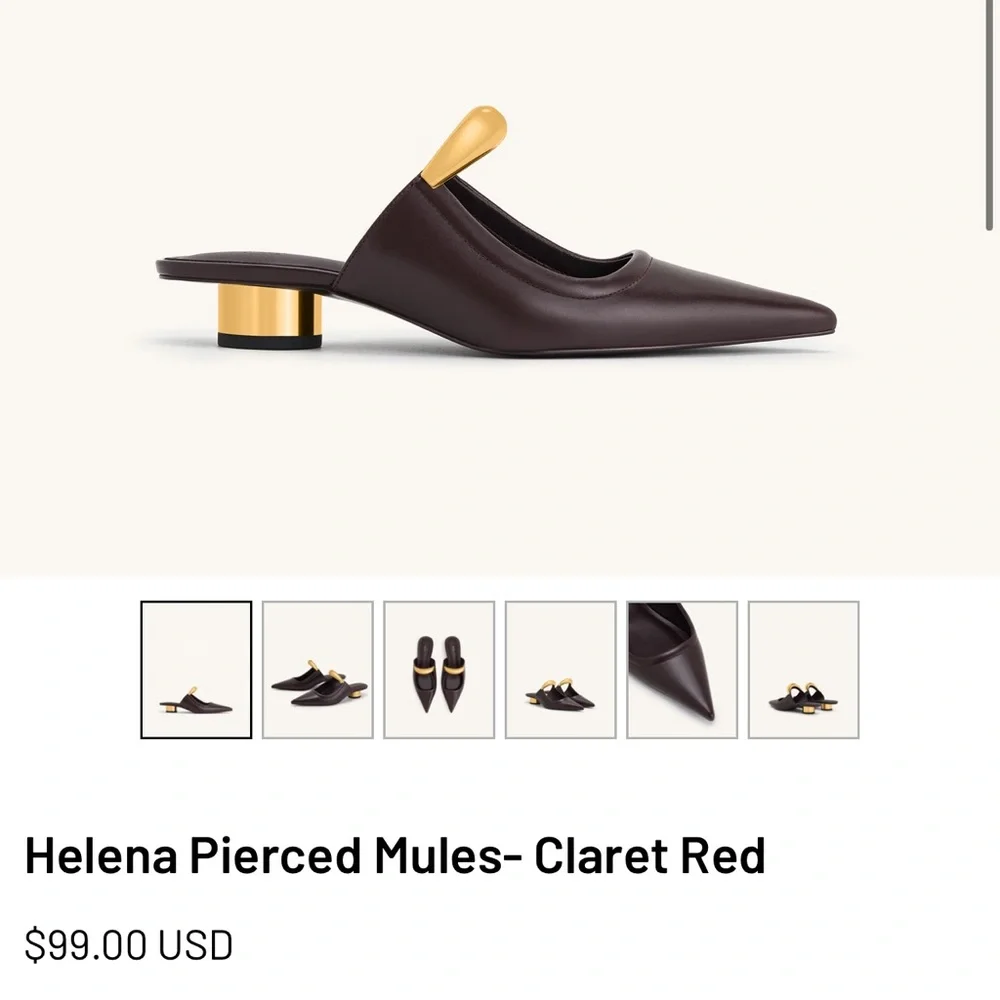 JW PEI Claret Red Mules with Gold Accent - Picture 2 of 2